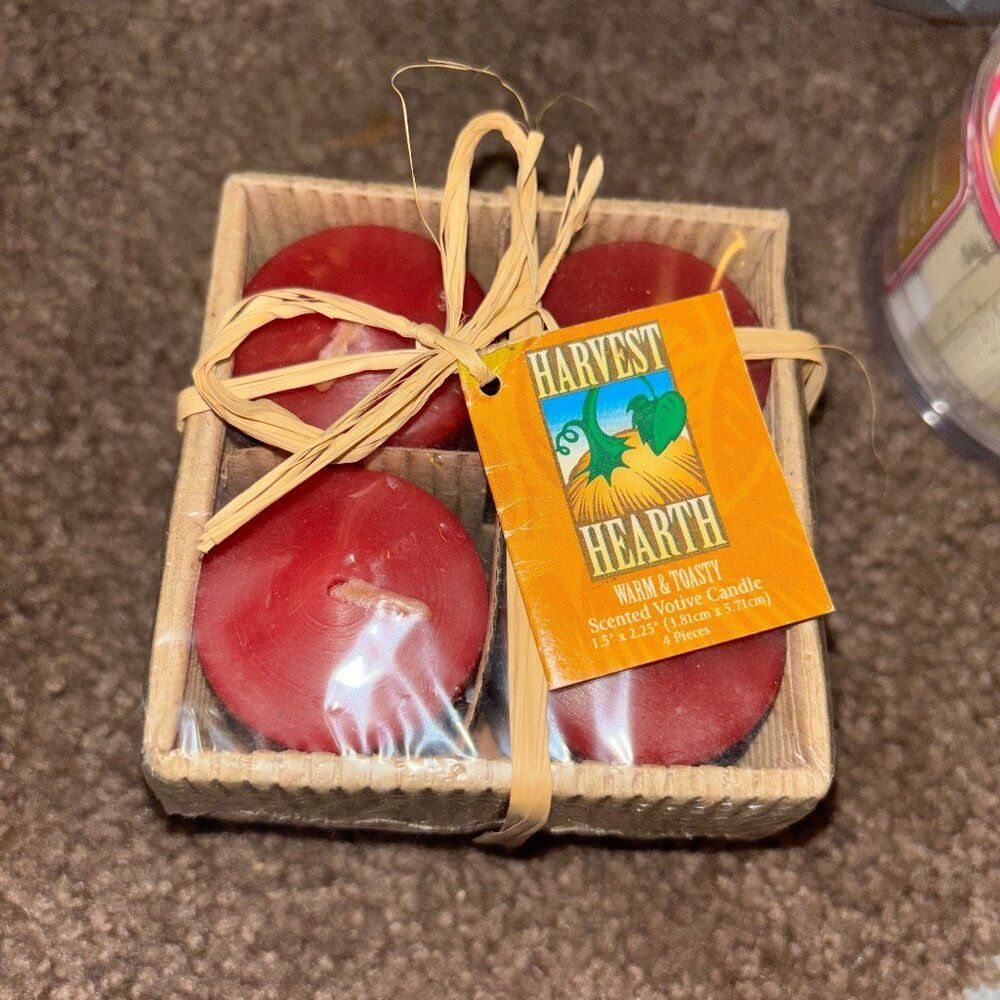 Harvest Earth Warm & Toasty Set of 4 Votive Candles in Gift Package NWT Pumpkin